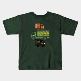 Brown green black truck art motif illustration with paisley design pattern Kids T-Shirt